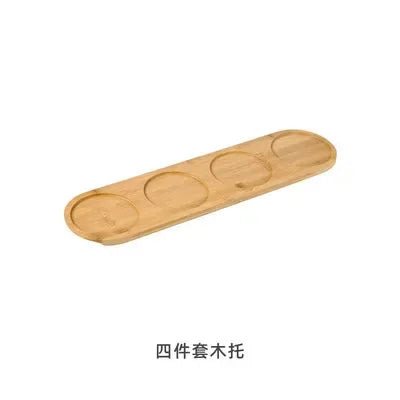 Simple and Solid Color Ceramic Salt Tank Oil Bottle Seasoning Tank Set Bamboo Board Base Set Household Kitchen Seasoning Tank