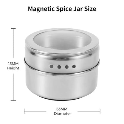 LMETJMA Magnetic Spice Jars With Wall Mounted Rack Stainless Steel Spice Tins Spice Seasoning Containers With Spice Label KC0305
