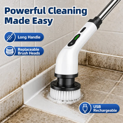 Cordless Electric Spin Scrubber Rechargeable Cleaning Brush with 12 Replaceable Brush Heads Adjustable Extension Handle for Bathroom Tile Floor Car