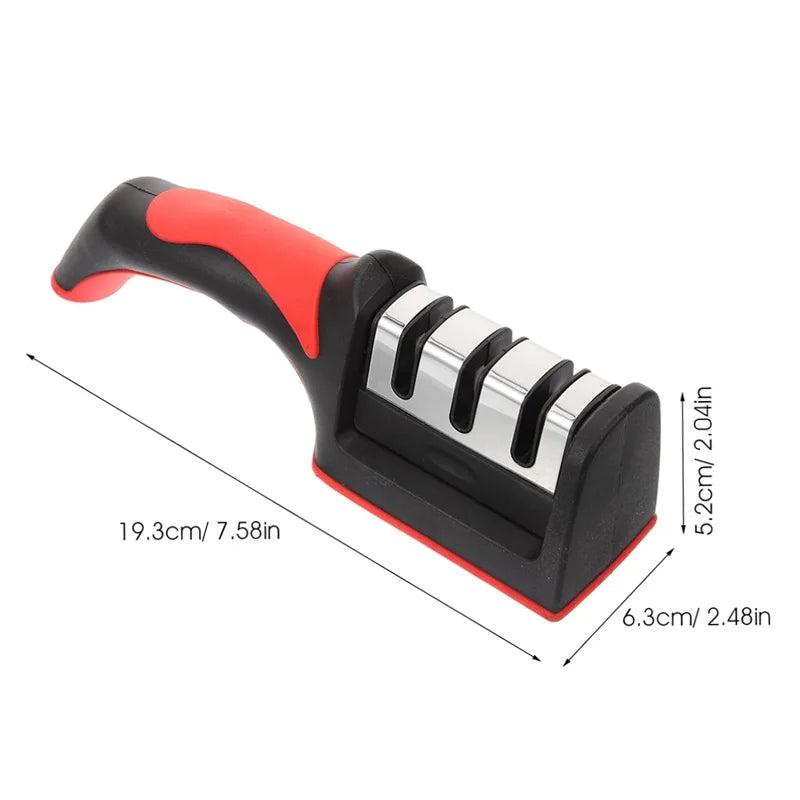 Ergonomic Handle 3 in 1 Knife Sharpener Stainless Steel Slots Sharpens Knives Scissors 19.3cm Kitchen Sharpening Tool