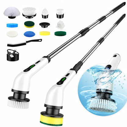 Cordless Electric Spin Scrubber Rechargeable Cleaning Brush with 12 Replaceable Brush Heads Adjustable Extension Handle for Bathroom Tile Floor Car