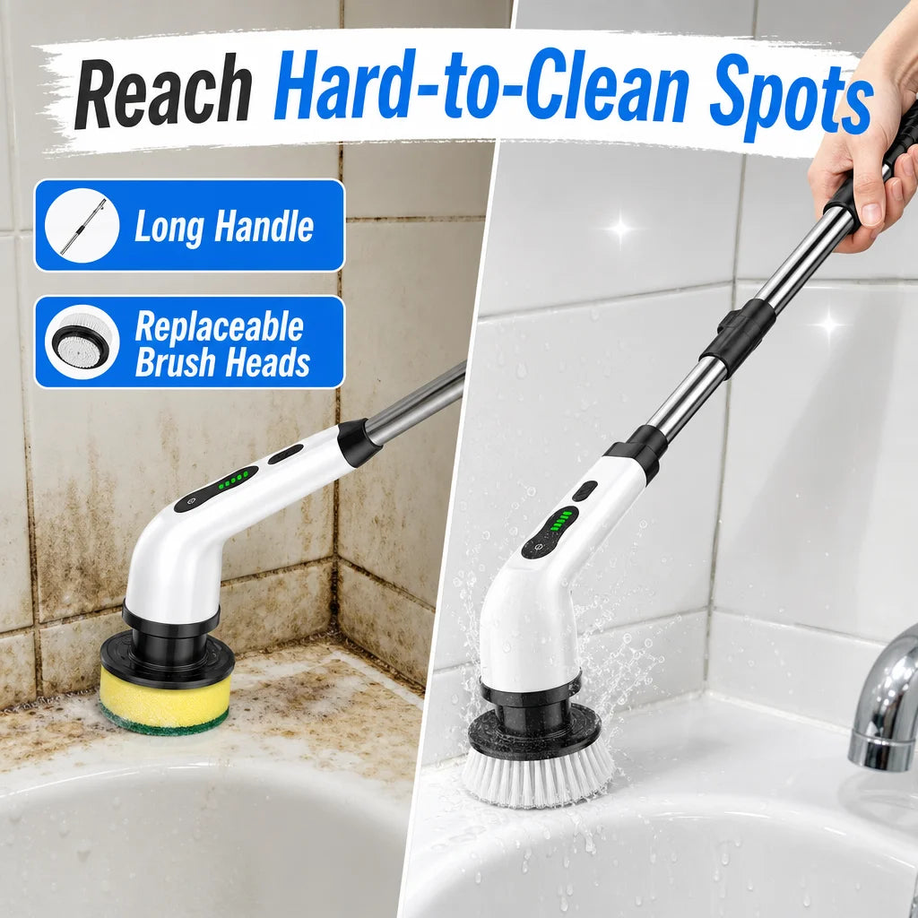 Cordless Electric Spin Scrubber Rechargeable Cleaning Brush with 12 Replaceable Brush Heads Adjustable Extension Handle for Bathroom Tile Floor Car