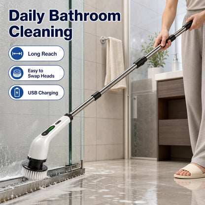 Cordless Electric Spin Scrubber Rechargeable Cleaning Brush with 12 Replaceable Brush Heads Adjustable Extension Handle for Bathroom Tile Floor Car