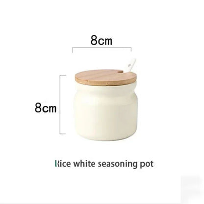 Simple and Solid Color Ceramic Salt Tank Oil Bottle Seasoning Tank Set Bamboo Board Base Set Household Kitchen Seasoning Tank