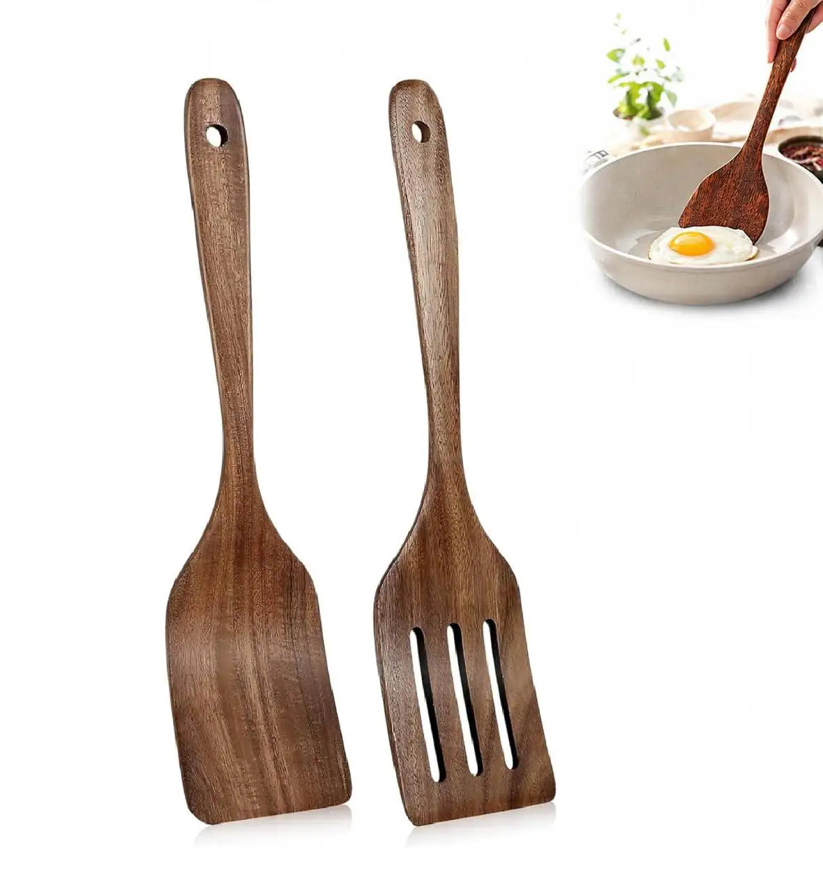 Wooden Spatula Ladle Kitchen Utensil for Cooking Nonstick Frying Pan Wok Wood Turner Stirring 30 cm Long Handle Serving Spoon
