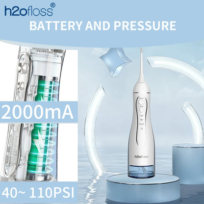 H2ofloss Water Flosser Oral Irrigator 300ml 140PSI with Gravity Ball Design 5 Modes 5 Tips USB Rechargeable for Teeth Cleaning
