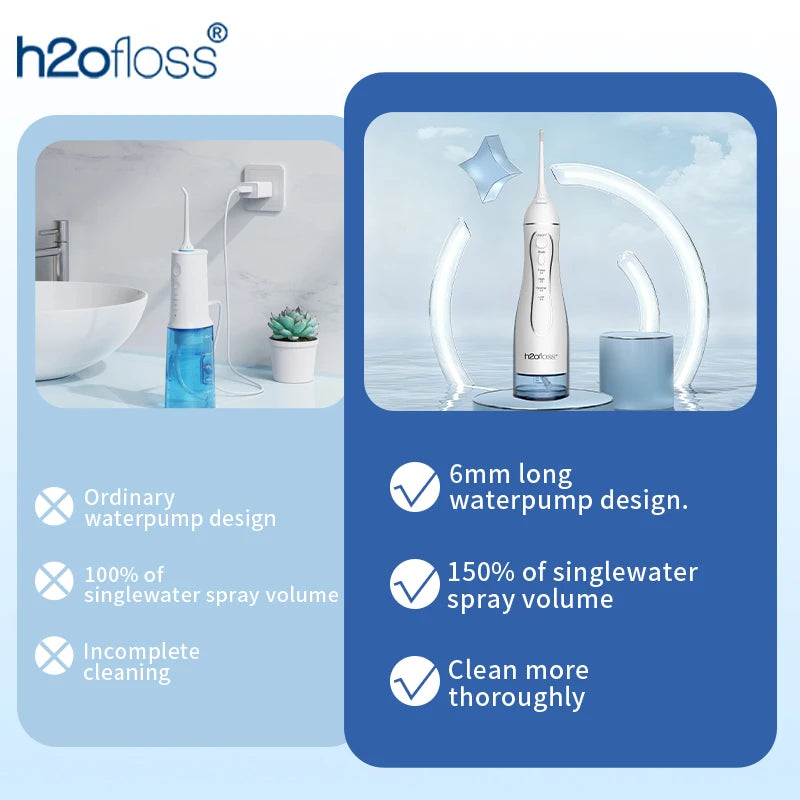 H2ofloss Water Flosser Oral Irrigator 300ml 140PSI with Gravity Ball Design 5 Modes 5 Tips USB Rechargeable for Teeth Cleaning