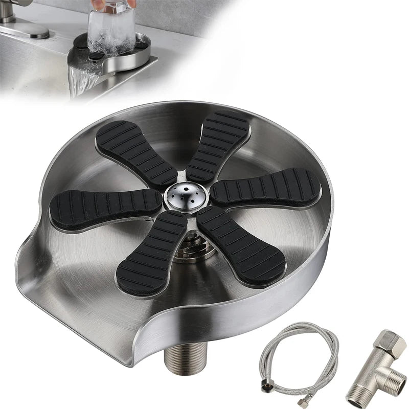 Kitchen Sink Glass Cup Wash Automatic Stainless Steel Pressure Spray  Washer Cup Tool Cleaning Faucet Bar Rinser Coffee Pitcher