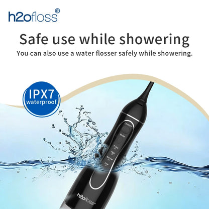 H2ofloss Water Flosser Oral Irrigator 300ml 140PSI with Gravity Ball Design 5 Modes 5 Tips USB Rechargeable for Teeth Cleaning