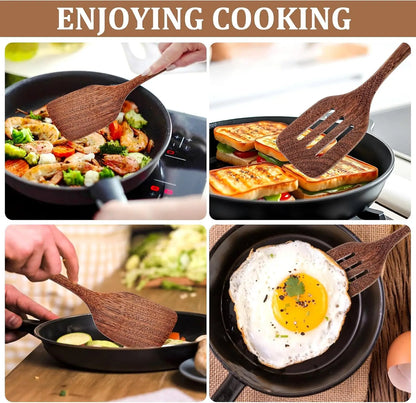Wooden Spatula Ladle Kitchen Utensil for Cooking Nonstick Frying Pan Wok Wood Turner Stirring 30 cm Long Handle Serving Spoon