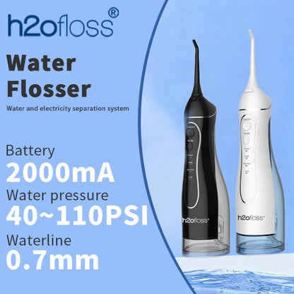 H2ofloss Water Flosser Oral Irrigator 300ml 140PSI with Gravity Ball Design 5 Modes 5 Tips USB Rechargeable for Teeth Cleaning