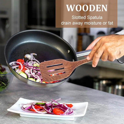 Wooden Spatula Ladle Kitchen Utensil for Cooking Nonstick Frying Pan Wok Wood Turner Stirring 30 cm Long Handle Serving Spoon