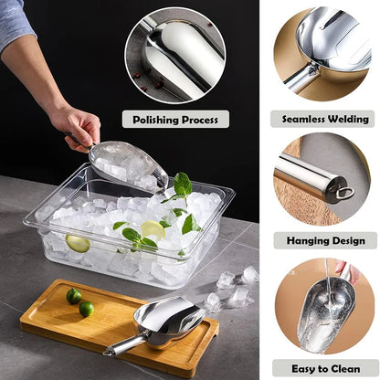 Stainless Steel Ice Shovel Multifunctional Ice Flour Sugar Scoop with 5/8/12 Ounce Ice Scooper for Ice Maker Bar Kitchen Tool