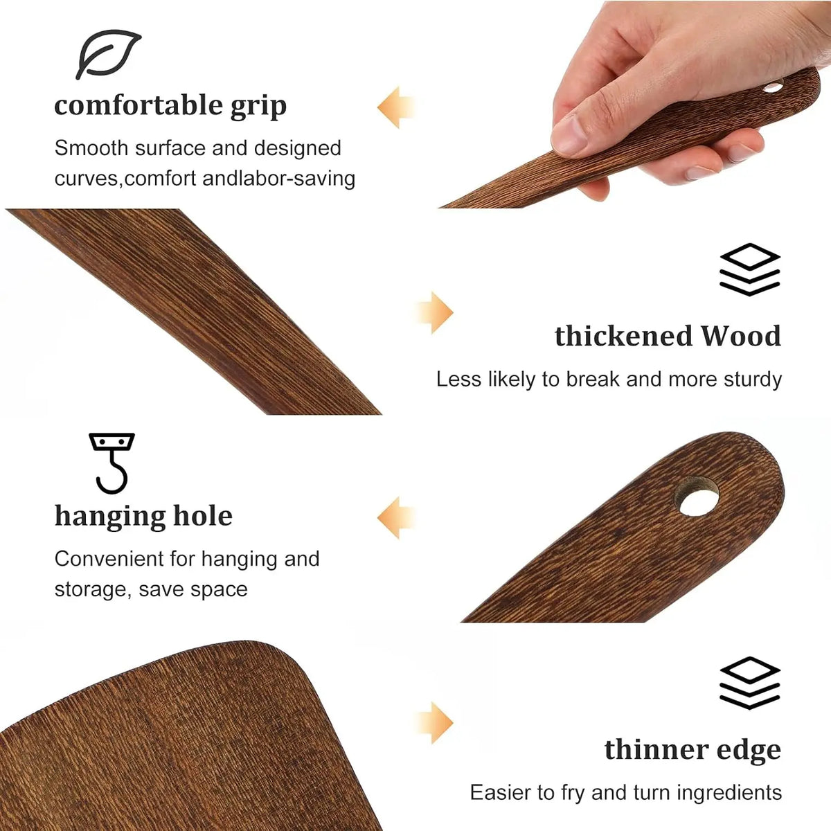 Wooden Spatula Ladle Kitchen Utensil for Cooking Nonstick Frying Pan Wok Wood Turner Stirring 30 cm Long Handle Serving Spoon