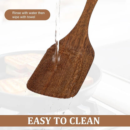 Wooden Spatula Ladle Kitchen Utensil for Cooking Nonstick Frying Pan Wok Wood Turner Stirring 30 cm Long Handle Serving Spoon