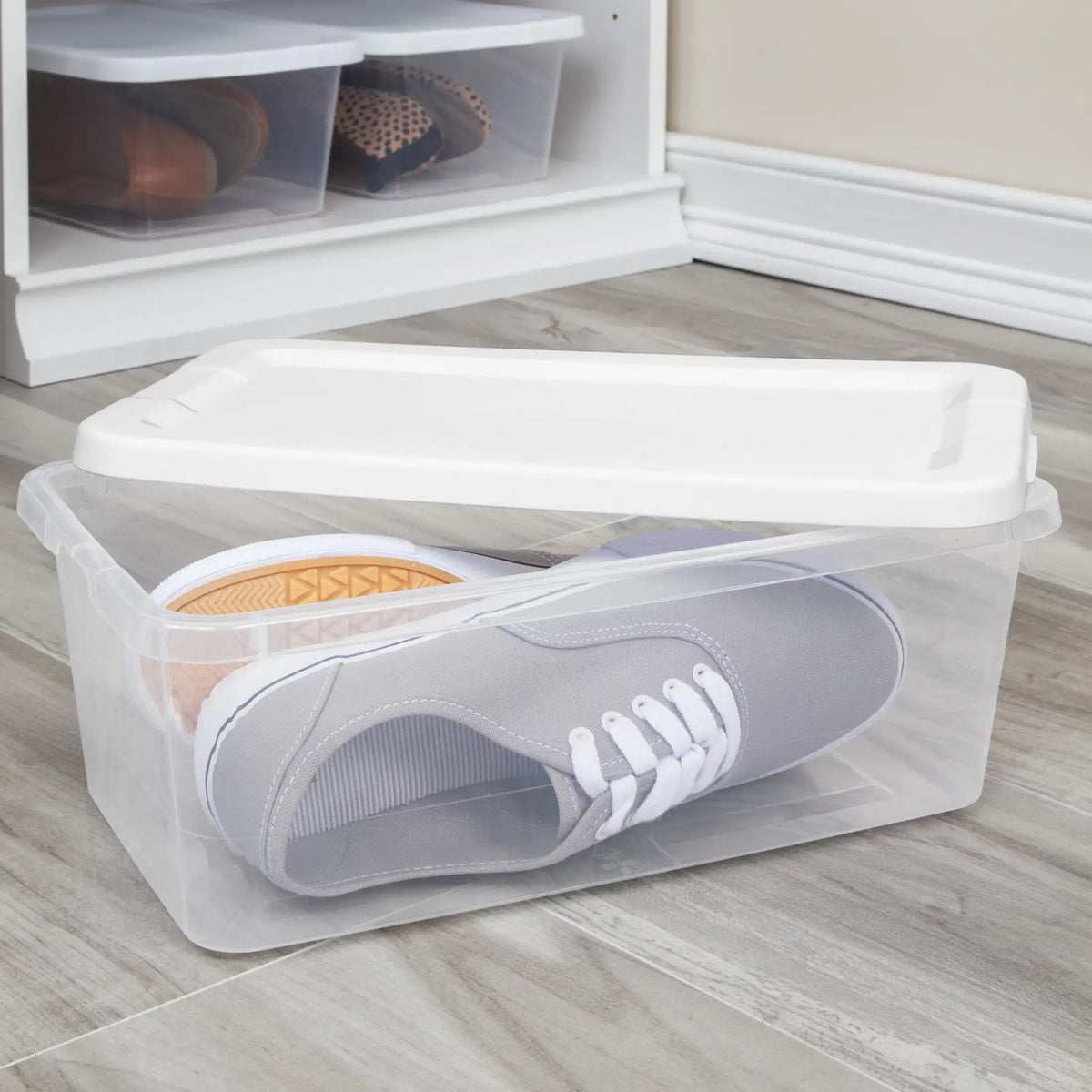 Sterilite 6 Quart Small Storage Bin, Clear Plastic Storage Container with Snap-On Lid, White kitchen accessories organizer bolsa reutilizable home organization and storage