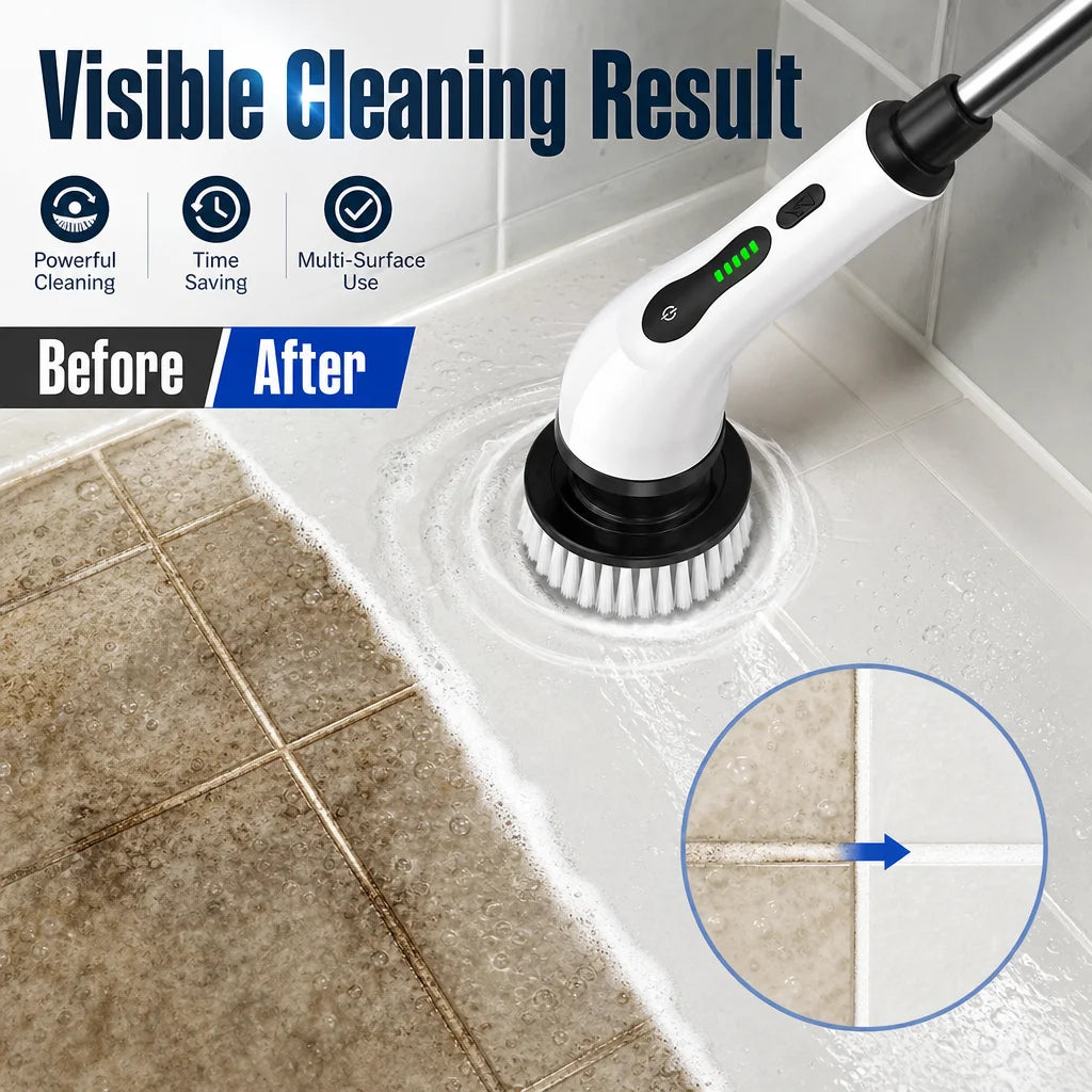 Cordless Electric Spin Scrubber Rechargeable Cleaning Brush with 12 Replaceable Brush Heads Adjustable Extension Handle for Bathroom Tile Floor Car