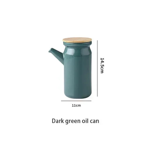 Simple and Solid Color Ceramic Salt Tank Oil Bottle Seasoning Tank Set Bamboo Board Base Set Household Kitchen Seasoning Tank