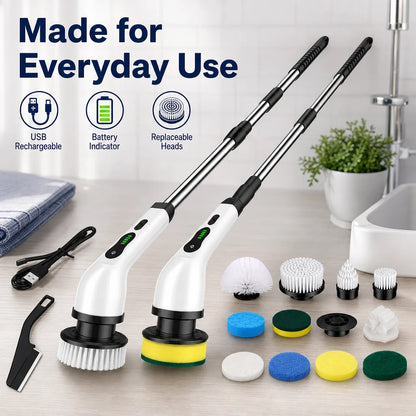 Cordless Electric Spin Scrubber Rechargeable Cleaning Brush with 12 Replaceable Brush Heads Adjustable Extension Handle for Bathroom Tile Floor Car