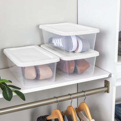 Sterilite 6 Quart Small Storage Bin, Clear Plastic Storage Container with Snap-On Lid, White kitchen accessories organizer bolsa reutilizable home organization and storage
