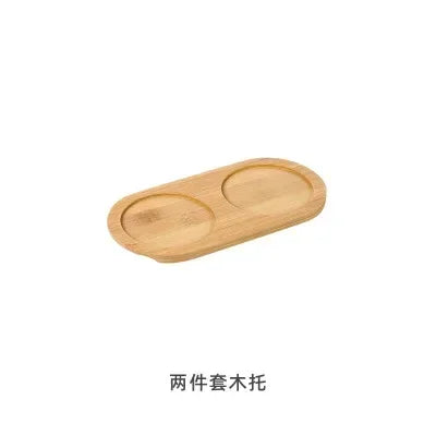 Simple and Solid Color Ceramic Salt Tank Oil Bottle Seasoning Tank Set Bamboo Board Base Set Household Kitchen Seasoning Tank