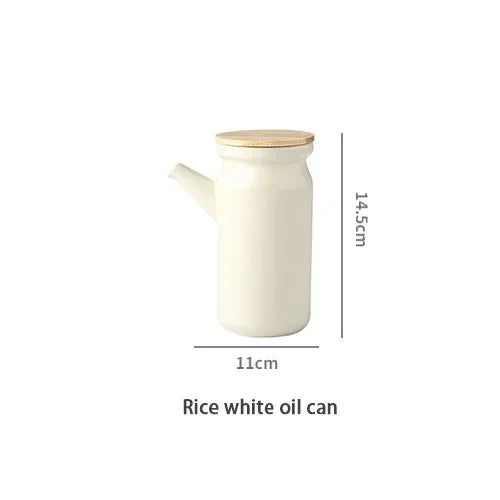 Simple and Solid Color Ceramic Salt Tank Oil Bottle Seasoning Tank Set Bamboo Board Base Set Household Kitchen Seasoning Tank