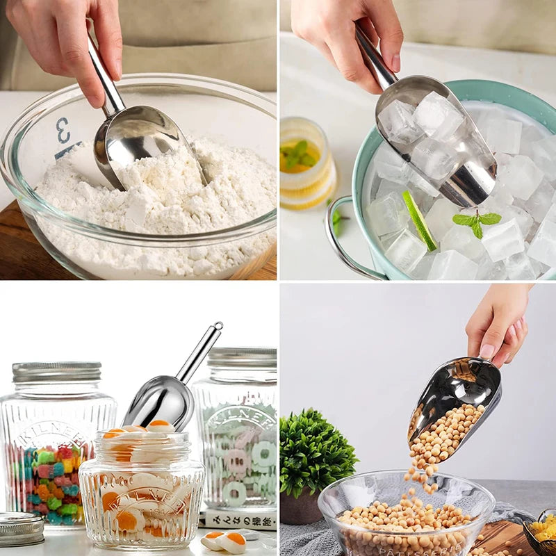 Stainless Steel Ice Shovel Multifunctional Ice Flour Sugar Scoop with 5/8/12 Ounce Ice Scooper for Ice Maker Bar Kitchen Tool